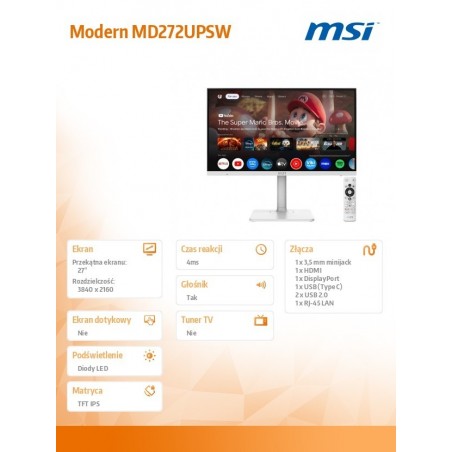Monitor 27 cali Modern MD272UPSW LED/UHD/Flat/60Hz/biały Monitor 27 cali Modern MD272UPSW LED/UHD/Flat/60Hz/biały