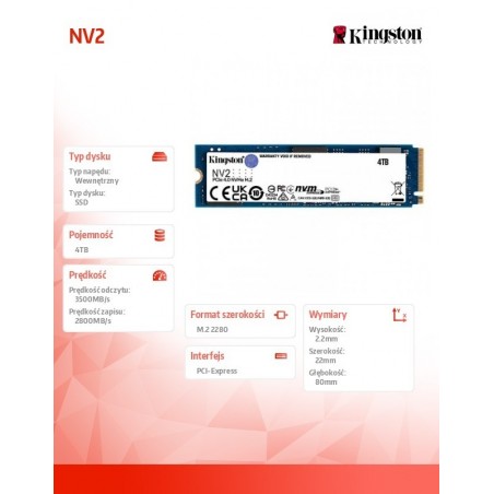 Dysk SSD NV2 4000GB M.2 2280 PCI-e 4.0 NVMe 3500/2800 Dysk SSD NV2 4000GB M.2 2280 PCI-e 4.0 NVMe 3500/2800
