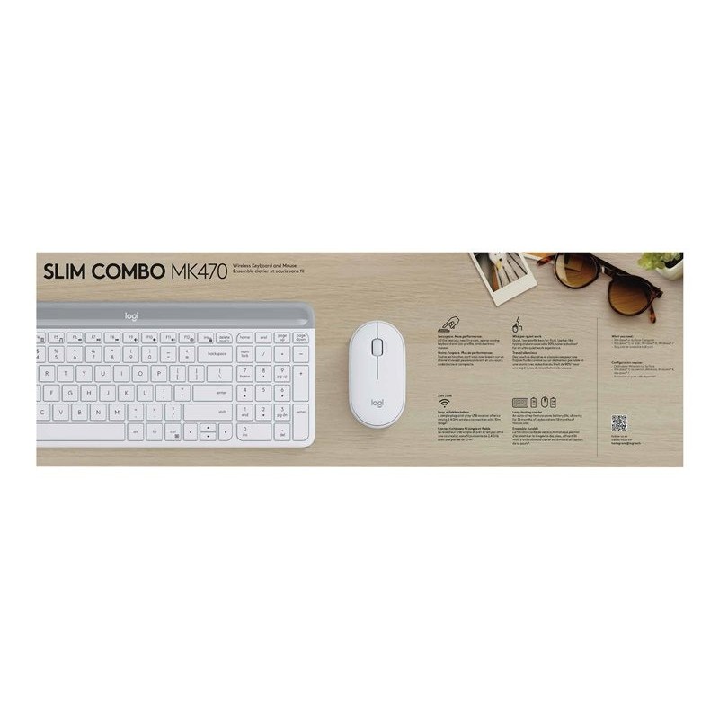 LOGI Slim Wireless Keyboard and Mouse Combo MK470 OFFWHITE (FR)