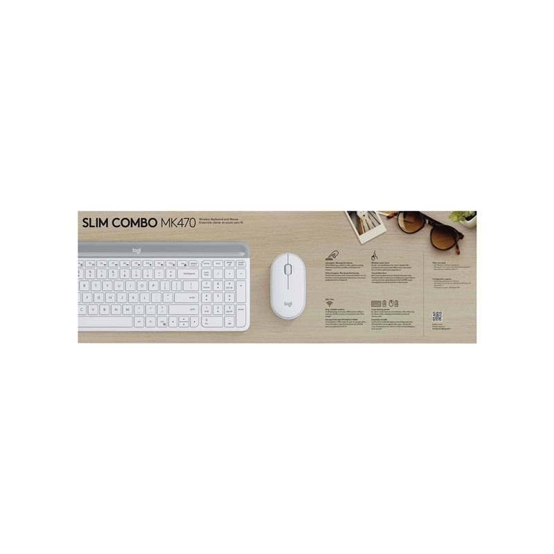 LOGI Slim Wireless Keyboard and Mouse Combo MK470 OFFWHITE (FR)