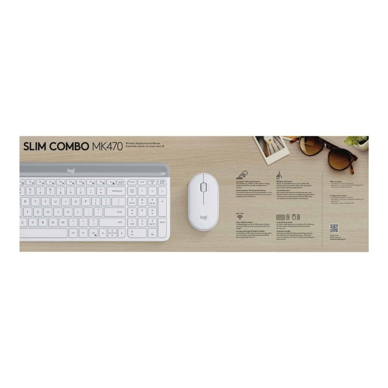 LOGI Slim Wireless Keyboard and Mouse Combo MK470 OFFWHITE (FR)