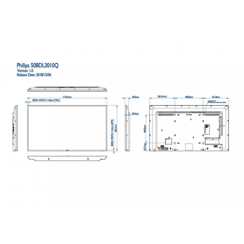 Monitor 50BDL3010Q 50 cali Public Display 18/7 