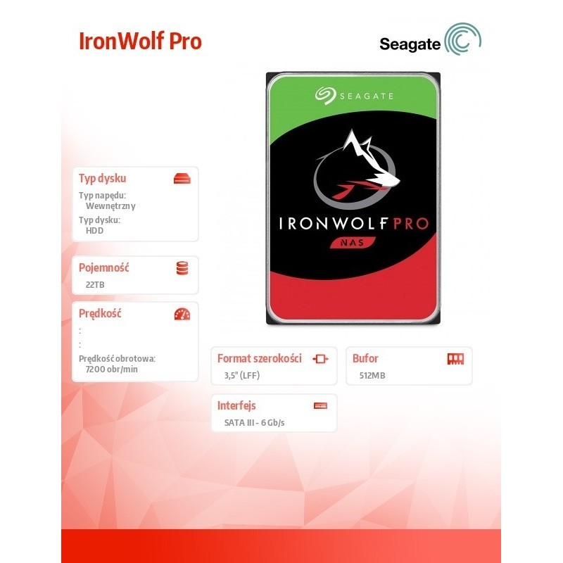 Dysk IronWolf Pro 22TB SATA ST22000NT001 Dysk IronWolf Pro 22TB SATA ST22000NT001