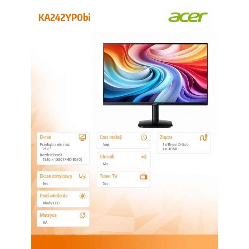 Monitor 23.8 cala KA242YP0bi VA 144Hz HDMI DP VGA