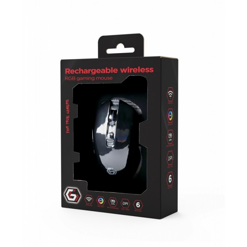 Mysz Firebolt 6-przyciskowa bezprzewodowa gamingowa z podświetleniem RGB, czarna