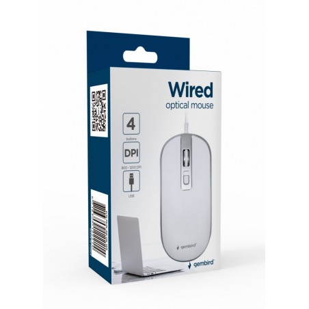 Mysz optyczna USB 1.35m biało-srebrna 