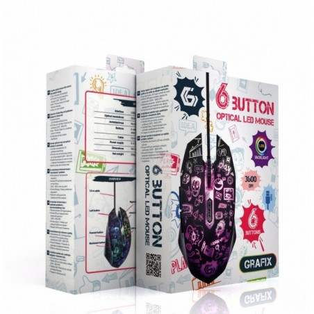 Mysz optyczna LED, 6-przyciskowa, USB, czarna 