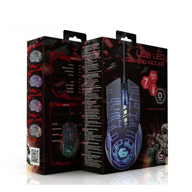 Mysz gamingowa z podświetleniem RGB, USB czarna