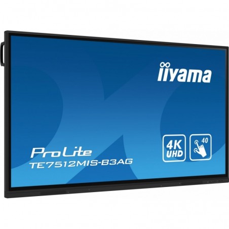 Monitor 75 cali ProLite TE7512MIS-B3AG,INFRARED,40pkt,IPS,4K, 24/7, 7H, WiFi,VGA, HDMI, USB-c, Bluetooth,metal,8ms, vesa, głoś Monitor 75 cali ProLite TE7512MIS-B3AG,INFRARED,40pkt,IPS,4K, 24/7, 7H, WiFi,VGA, HDMI, USB-c, Bluetooth,metal,8ms, vesa, głoś