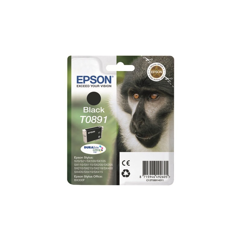EPSON C13T08914011 Tusz Epson T0891 black DURABrite 5.8ml Stylus S20/SX100/SX105/SX200/SX205...