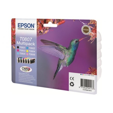 EPSON C13T08074011 Zestaw Epson T0807 C/M/Y/K/LC/LM MultiPack CLARIA Stylus photo R265/285/360...