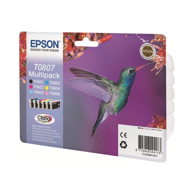 EPSON C13T08074011 Zestaw Epson T0807 C/M/Y/K/LC/LM MultiPack CLARIA Stylus photo R265/285/360...
