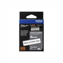 BROTHER TZeS211 Taśma Brother 6mm BLACK ON WHITE ADHESIVE TAPE