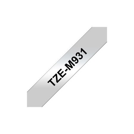 BROTHER TZEM931 Taśma Brother 12mm BLACK ON SILVER (MAT) TAPE / METALIC