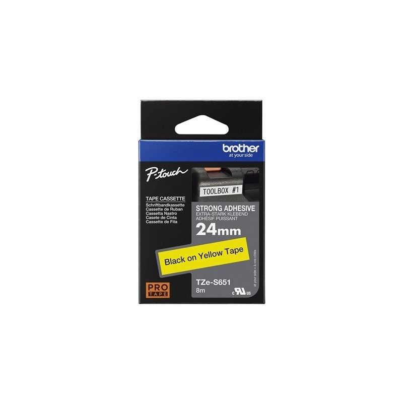 BROTHER TZES651 Taśma Brother 24mm BLACK ON YELLOW ADHESIVE TAPE