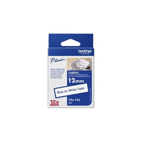BROTHER TZEFA3 Tape Brother 12mm BLUE ON white fabric