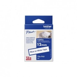 BROTHER TZEFA3 Tape Brother 12mm BLUE ON white fabric
