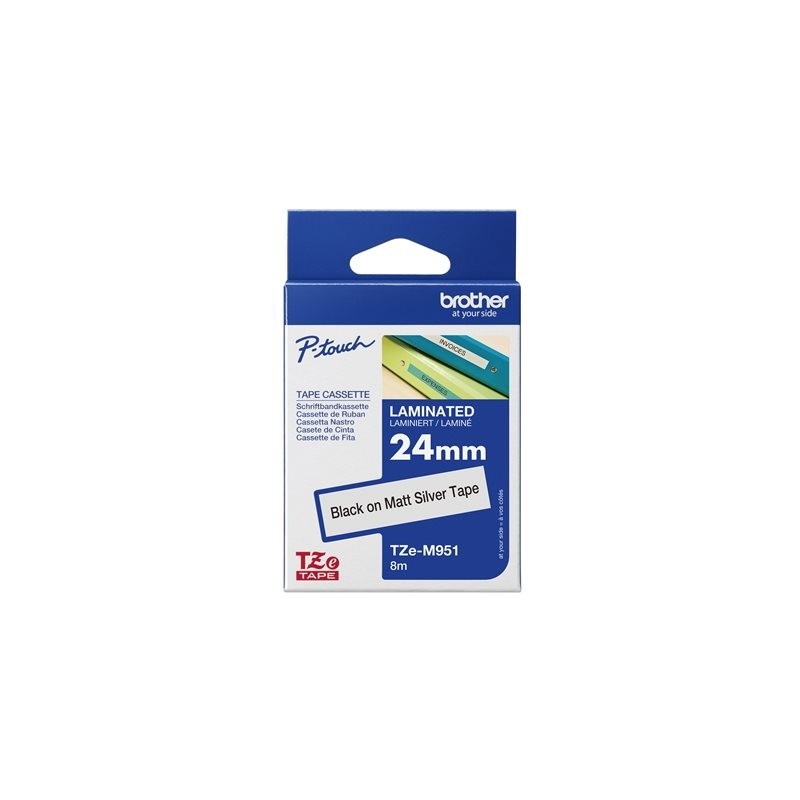 BROTHER TZEM951 Taśma Brother 24mm BLACK ON SILVER (MAT) TAPE / METALIC