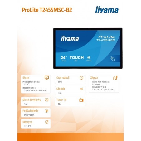 Monitor 24 cale T2455MSC-B2 POJ.10PKT.IPS,HDMI,DP,USB3.0,CAM,MIC,   FHD 120Hz 