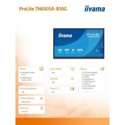 Monitor 65 cali TN6505A-B1AG IPS,4K,40pkt,500cd,nonOS,1200:1,5ms,    DeepContrast-IR+, 1xVGA,2xHDMI,DP,USB-C(PD65W),2xRJ45,2x20W