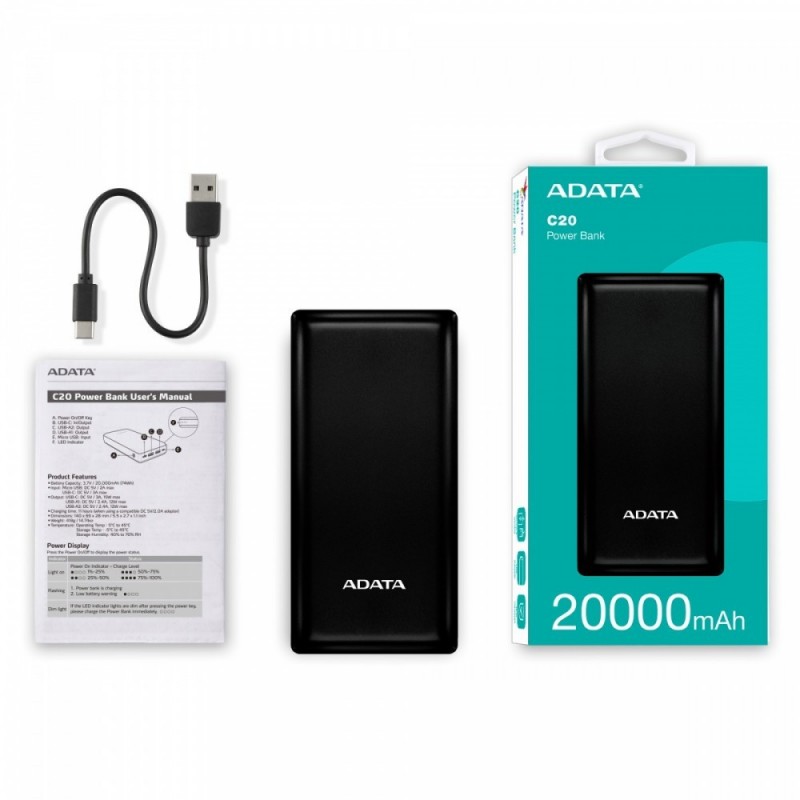 Powerbank C20 20000mAh USB-C czarny Powerbank C20 20000mAh USB-C czarny