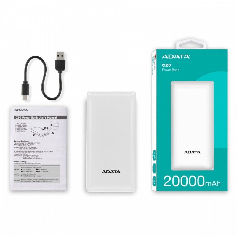 Powerbank C20 20000mAh USB-C biały Powerbank C20 20000mAh USB-C biały
