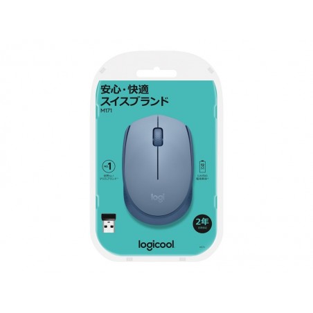 LOGITECH M171 Mouse right and left-handed optical 3 buttons wireless 2.4 GHz USB wireless receiver blue/grey