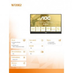 Monitor 16T20E2 15.6 cala IPS Mini HDMI USB-C Głośniki 