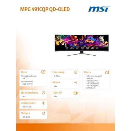 Monitor MPG 491CQP QD-OLED 49 cali/LED/QD-OLED/Zakrzywiony/144Hz/Czarny Monitor MPG 491CQP QD-OLED 49 cali/LED/QD-OLED/Zakrzywiony/144Hz/Czarny