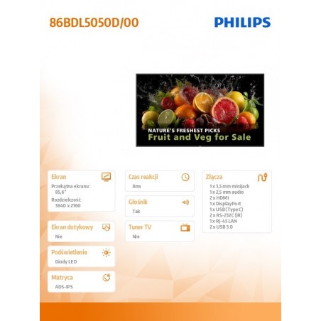 Monitor 86BDL5050D 86'' Public Display 