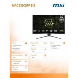 Monitor MAG 325CQPF E18 31.5/LED/WQHD/LED/Zakrzywiony/180Hz/Czarny