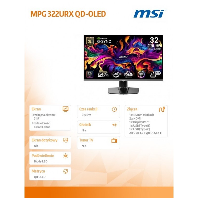 Monitor MPG 322URX QD-OLED 31.5/LED/FLAT/240Hz/Czarny