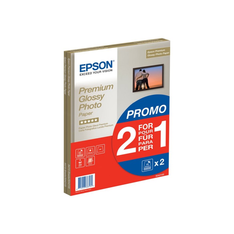 EPSON Premium glossy photo paper inkjet 255g/m2 A4 2x15 sheets 1-pack BOGOF EPSON Premium glossy photo paper inkjet 255g/m2 A4 2x15 sheets 1-pack BOGOF