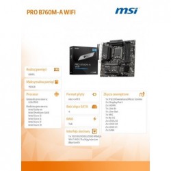 Płyta główna PRO B760M-A WIFI s1700 4DDR5 DP/HDMI mATX Płyta główna PRO B760M-A WIFI s1700 4DDR5 DP/HDMI mATX