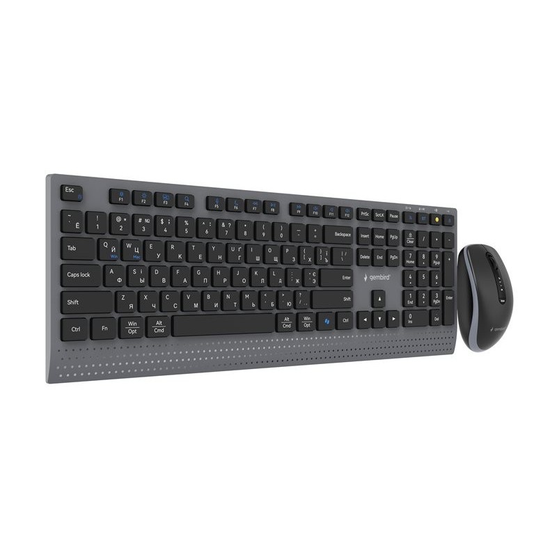 GEMBIRD Zestaw bezprzewodowy dual mode klawiatura + mysz 2.4 GHz + BT slim układ RU kolor czarny