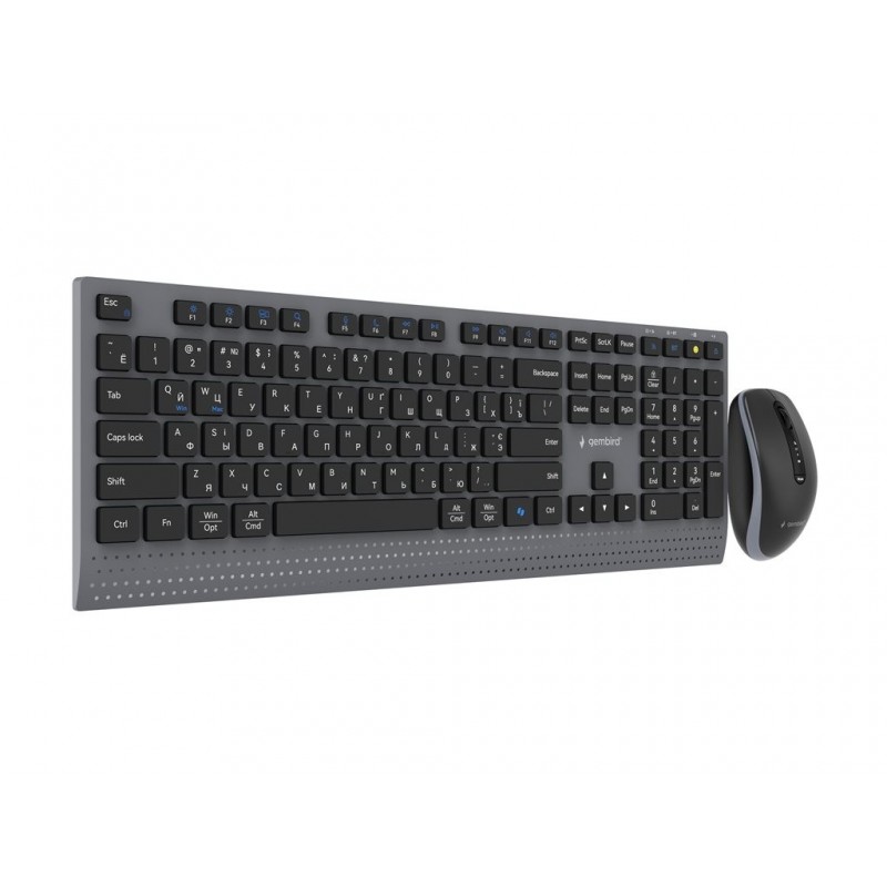 GEMBIRD Zestaw bezprzewodowy dual mode klawiatura + mysz 2.4 GHz + BT slim układ RU kolor czarny