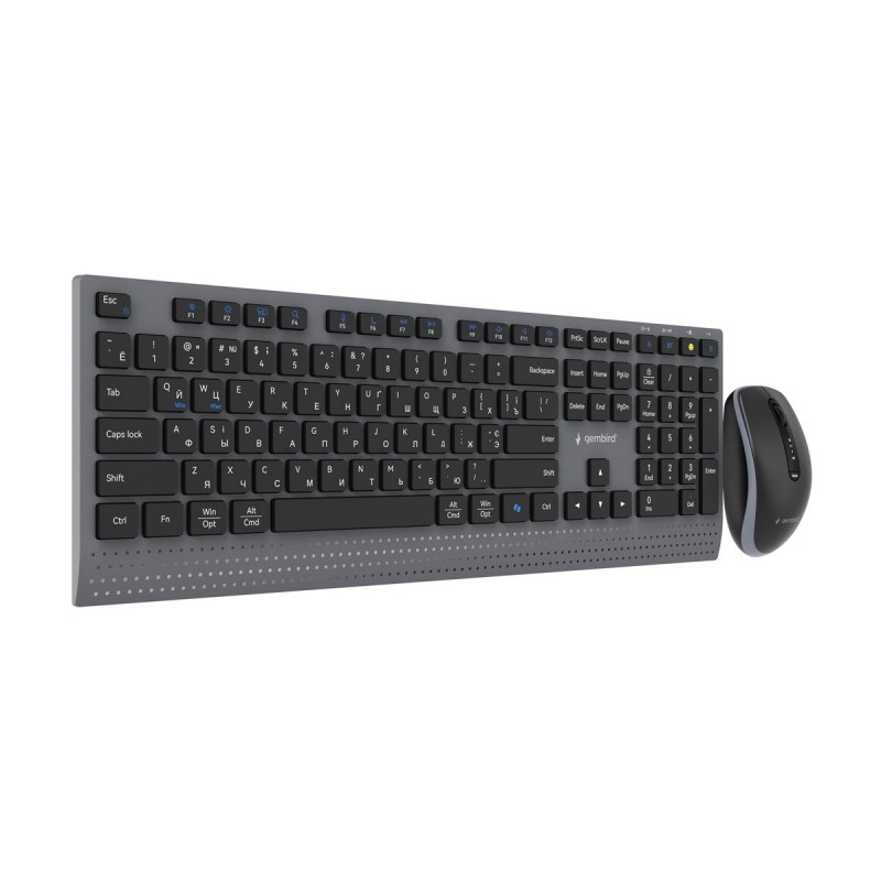 GEMBIRD Zestaw bezprzewodowy dual mode klawiatura + mysz 2.4 GHz + BT slim układ RU kolor czarny