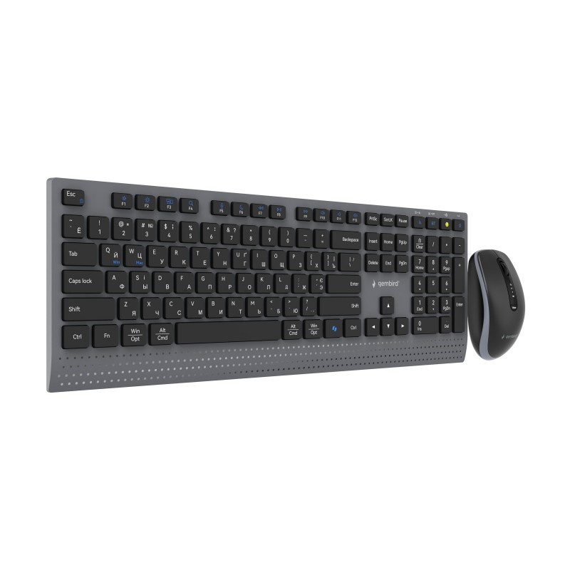 GEMBIRD Zestaw bezprzewodowy dual mode klawiatura + mysz 2.4 GHz + BT slim układ RU kolor czarny