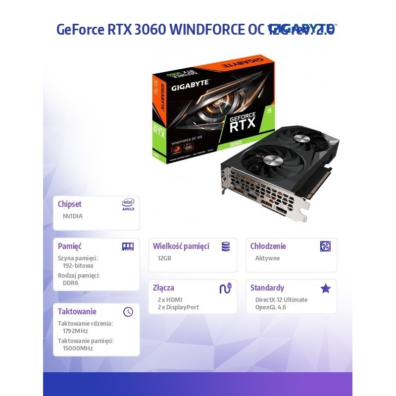 Karta graficzna GeForce RTX 3060 Windforce OC 2.0 12GB GDDR6 192bit