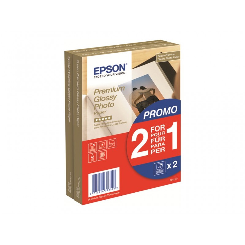 EPSON Premium glossy photo paper inkjet 255g/m2 100x150mm 2x40 sheets 1-pack BOGOF