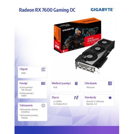 Karta graficzna Radeon RX 7600 Gaming OC 8G GDDR6 128bit 2DP/2HDMI Karta graficzna Radeon RX 7600 Gaming OC 8G GDDR6 128bit 2DP/2HDMI