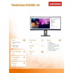 Monitor 39.7 cala ThinkVision P40WD-40 64B4YAT1EU