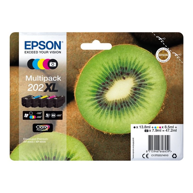 EPSON C13T02G74010 Tusz Epson Kiwi Multipack 202XL CMYK+photo black Claria Premium EPSON C13T02G74010 Tusz Epson Kiwi Multipack 202XL CMYK+photo black Claria Premium