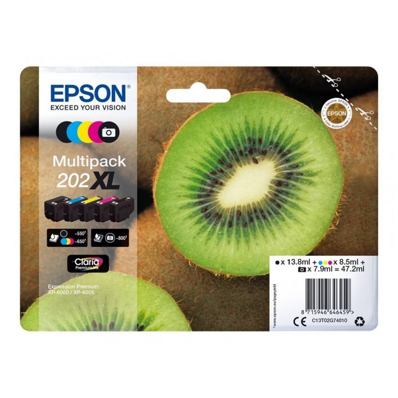 EPSON C13T02G74010 Tusz Epson Kiwi Multipack 202XL CMYK+photo black Claria Premium EPSON C13T02G74010 Tusz Epson Kiwi Multipack 202XL CMYK+photo black Claria Premium