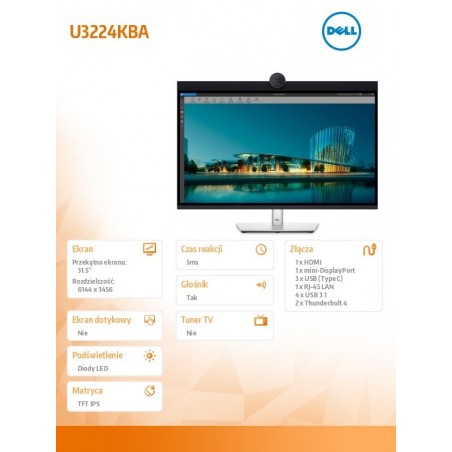 Monitor U3224KBA 31.5 cala LED 6K/HDMI/DP/USB-C/KVM/Kamera Monitor U3224KBA 31.5 cala LED 6K/HDMI/DP/USB-C/KVM/Kamera