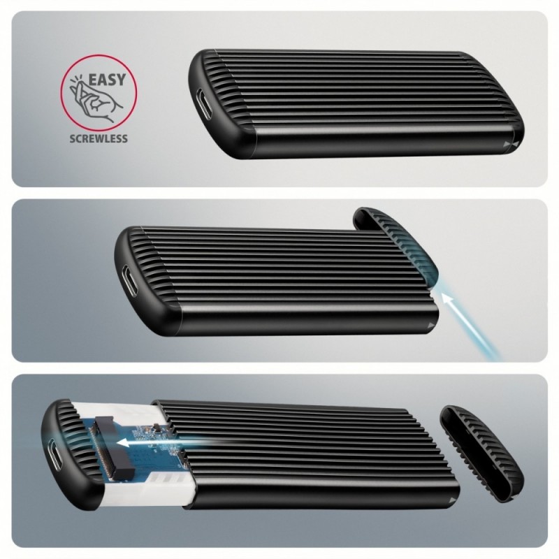 EEM2-SC Obudowa zewnętrzna aluminiowa bezśrubowa USB-C 3.2 Gen 2 10Gbps - M.2 NVMe SSD, długość 30 do 80 mm szary EEM2-SC Obudowa zewnętrzna aluminiowa bezśrubowa USB-C 3.2 Gen 2 10Gbps - M.2 NVMe SSD, długość 30 do 80 mm szary