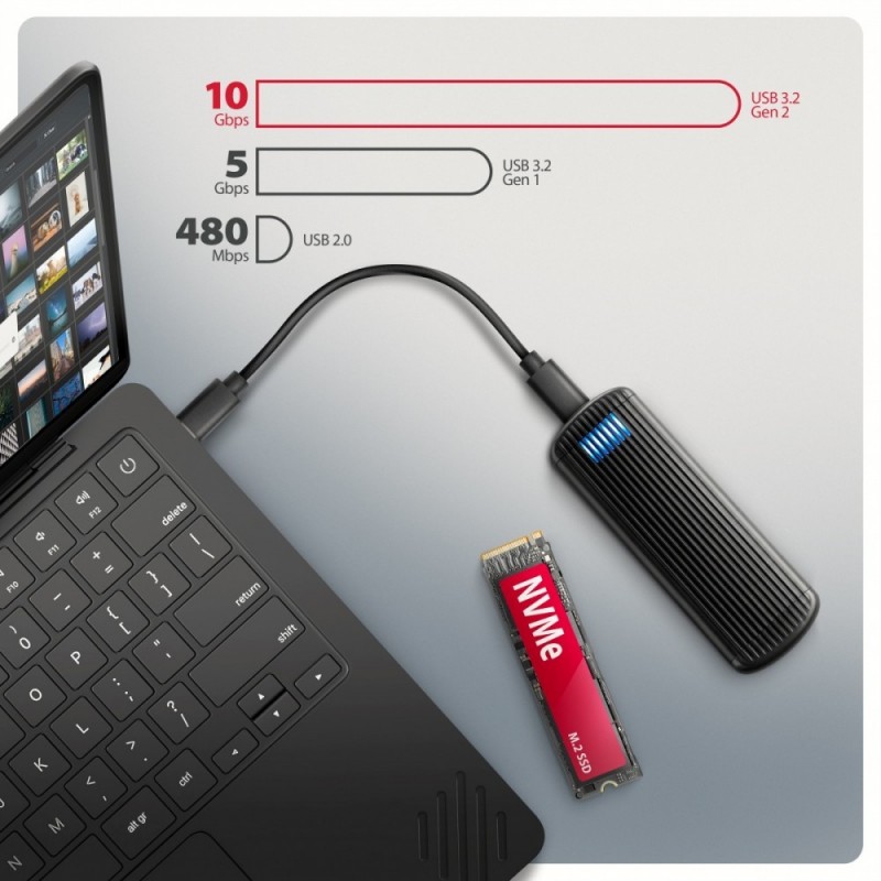 EEM2-SC Obudowa zewnętrzna aluminiowa bezśrubowa USB-C 3.2 Gen 2 10Gbps - M.2 NVMe SSD, długość 30 do 80 mm szary EEM2-SC Obudowa zewnętrzna aluminiowa bezśrubowa USB-C 3.2 Gen 2 10Gbps - M.2 NVMe SSD, długość 30 do 80 mm szary