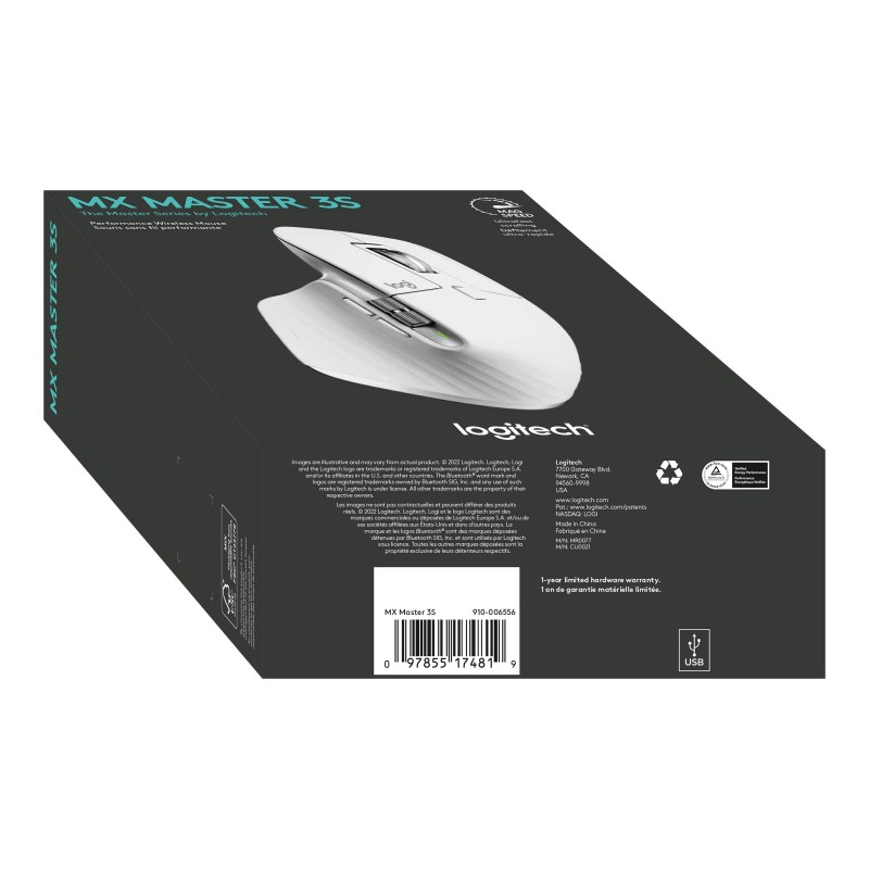 LOGITECH Master Series MX Master 3S Mouse ergonomic optical 7 buttons wireless Bluetooth 2.4 GHz Bolt USB receiver