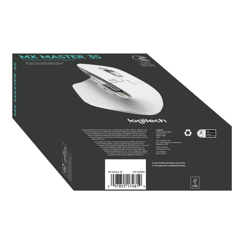 LOGITECH Master Series MX Master 3S Mouse ergonomic optical 7 buttons wireless Bluetooth 2.4 GHz Bolt USB receiver