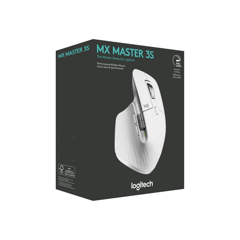 LOGITECH Master Series MX Master 3S Mouse ergonomic optical 7 buttons wireless Bluetooth 2.4 GHz Bolt USB receiver
